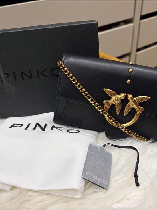 Pinko Handbags - Pinko Black Leather Crossbody Bag with Gold Bird Hardware